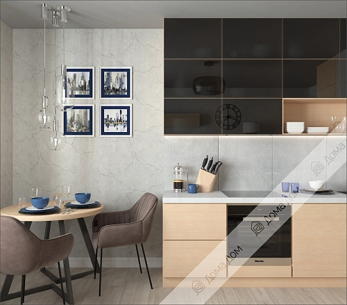 Интерьерное решение проекта кухни-гостиной в двухкомнатной квартире по адресу: ул. Яблочкова, д. 3